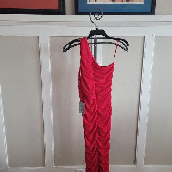 Tango Red Midi-length One Shoulder Dress, Size Medium - Picture 2 of 3